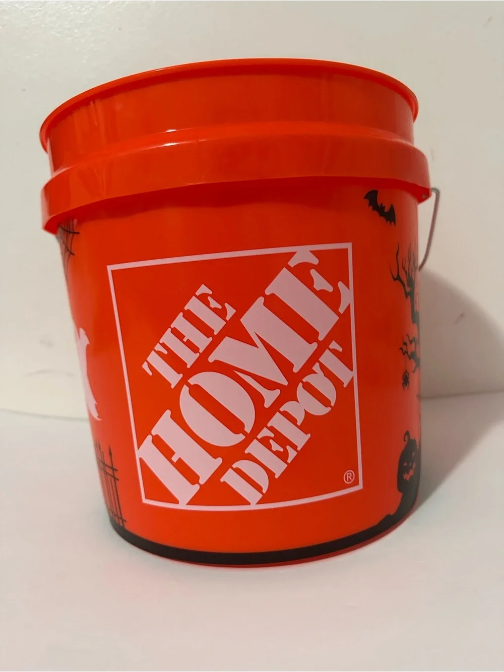 Orange Halloween Candy Bucket with Haunted House Design